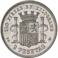() Монета Испания 1869 год 2  ""   Биметалл (Серебро - Ниобиум)  UNC