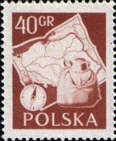 (1956-014) Марка Польша "Карта, компас, рюкзак"   Туризм II Θ