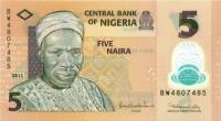 (,) Банкнота Нигерия 2011 год 5 найра "Абубакар Тафава Балева" Пластик  UNC