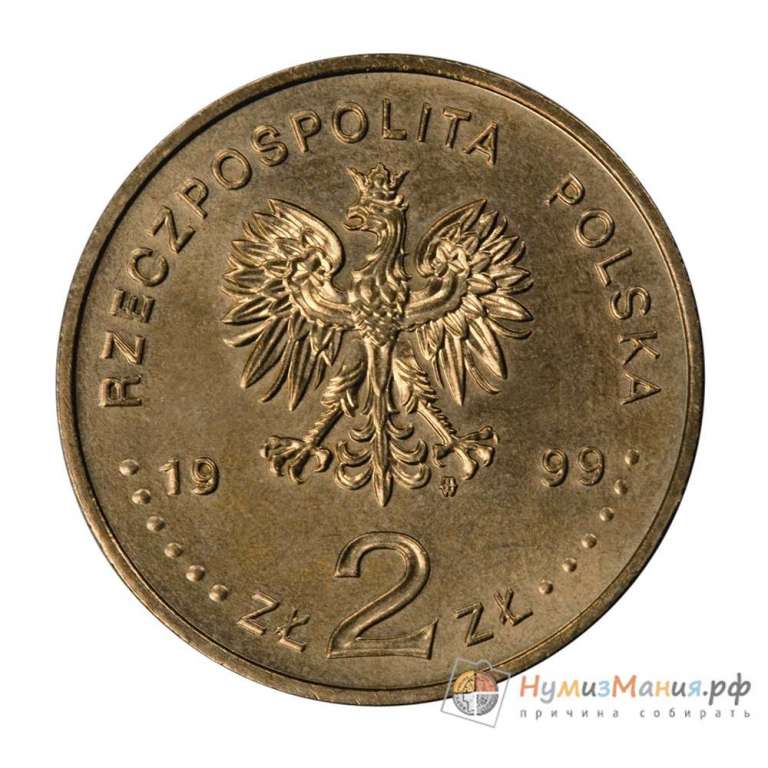 (022) Монета Польша 1999 год 2 злотых &quot;Эрнест Малиновский&quot;  Латунь  UNC