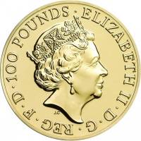 (№2016) Монета Великобритания 2016 год 100 Pounds (Год обезьяны - золото)