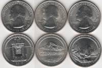 2010 3 монеты 25 центов Смесь дворов Набор США Парки  UNC