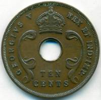 (1935) Монета Британская Восточная Африка 1935 год 10 центов "Георг V"  Бронза  VF