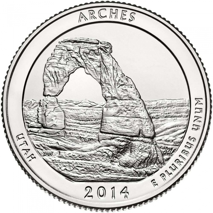 023s Монета США 2014 год 25 центов Арчес  Медь-Никель  UNC