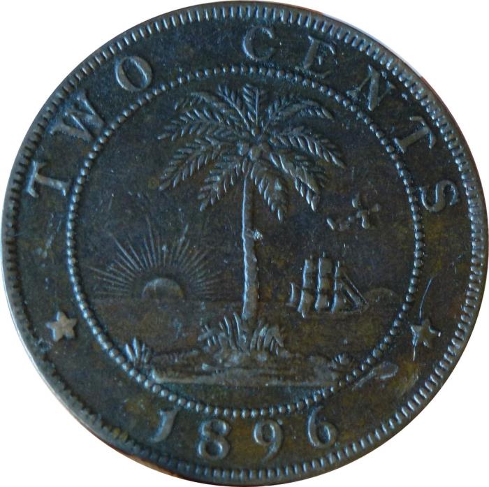 (№1896km6) Монета Либерия 1896 год 2 Cents