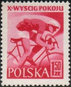 (1957-023) Марка Польша &quot;Велосипедист&quot; , III O