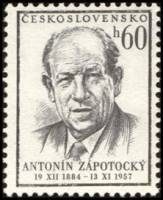 (1957-052) Марка Чехословакия "А. Запотоцкий (Черная Б)"    Смерть Антонина Запотоцкого II Θ