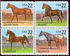 (№1985-1767) Лист марок США 1985 год &quot;Лошади equus ферусом caballus&quot;, Гашеный