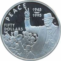 (1995) Монета Маршалловы Острова 1995 год 50 долларов "Уинстон Черчилль"  Серебро Ag 999  UNC