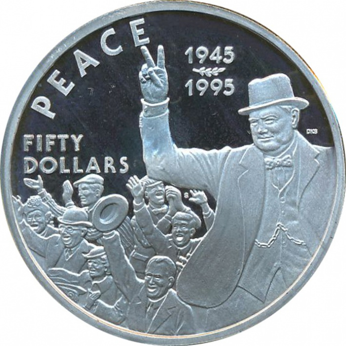 (1995) Монета Маршалловы Острова 1995 год 50 долларов &quot;Уинстон Черчилль&quot;  Серебро Ag 999  UNC