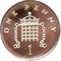(№1996km935b) Монета Великобритания 1996 год 1 Penny (25-летие десятичной валюты, ворота - серебро)
