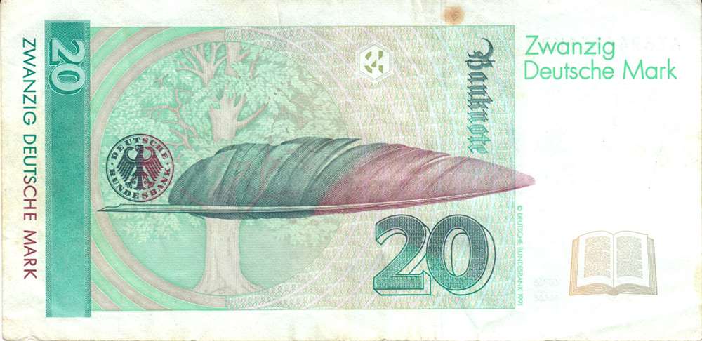 (1993) Банкнота Германия (ФРГ) 1993 год 20 марок &quot;Аннетте фон Дросте-Хюльсхофф&quot;   VF