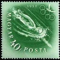 (1952-033) Марка Венгрия "Плавание"    Летние Олимпийские игры 1952, Хельсинки II Θ