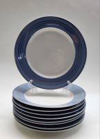 Тарелки десертные Пролетарий 9 шт Голубой край золотая полоска