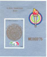(1975-056) Блок марок  Куба "Каменный календарь ацтеков"    Панамериканские игры в Мексике III O