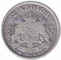 () Монета Швеция 1876 год 2 кроны ""    VF