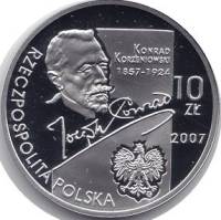 2007 Монета Польша 2007 год 10 злотых Конрад Коженевский Серебро Ag 925  PROOF