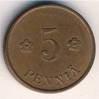 () Монета Финляндия 1918 год 5  ""   Медь  UNC