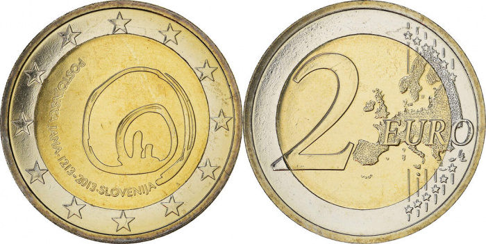 (007) Монета Словения 2013 год 2 евро &quot;Пещера Постойнска-Яма&quot;  Биметалл  UNC
