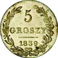(1839, MW) Монета Польша 1839 год 5 грошей   Серебро Ag 194  UNC