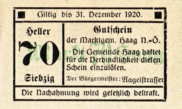 (№1920) Банкнота Австрия 1920 год &quot;70 Heller&quot;
