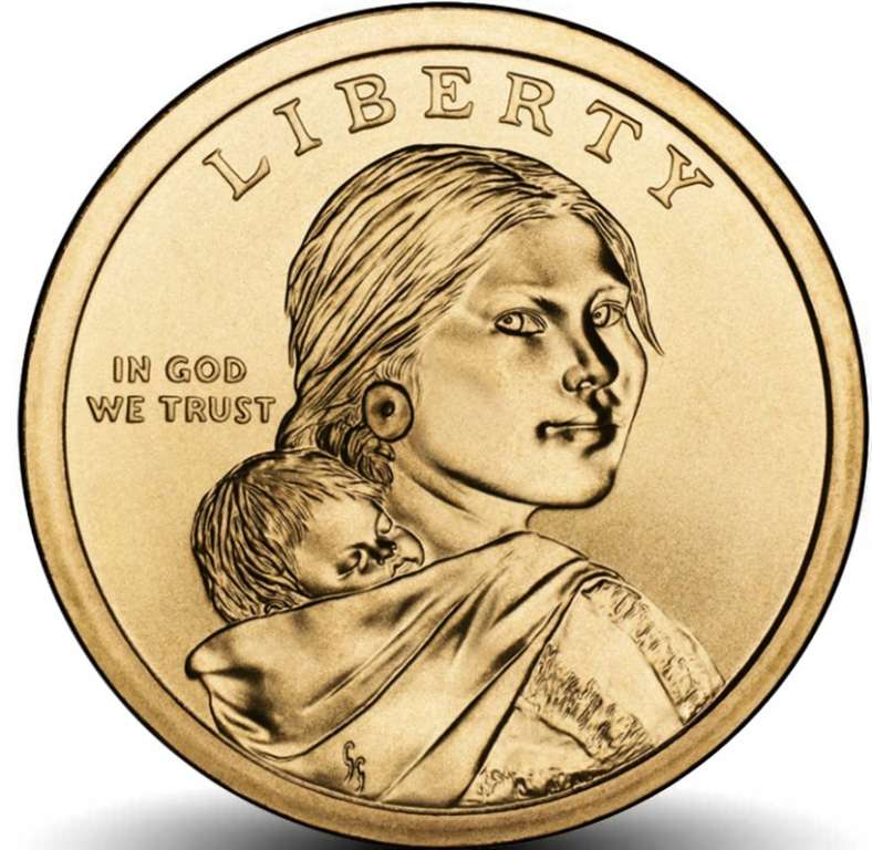 2012p Монета США 2012 год 1 доллар Торговые пути XVII века  Сакагавея Латунь  UNC