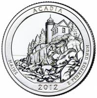 (013s) Монета США 2012 год 25 центов "Акадия"  Медь-Никель  UNC
