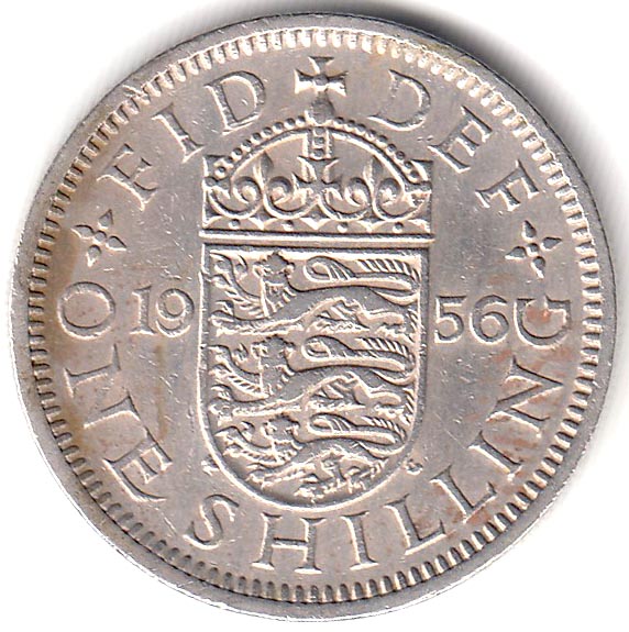 1956 Монета Великобритания 1956 год 1 шиллинг Елизавета II  Английский герб Медь-Никель  XF