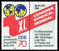 (1986-065) Марка + купон Германия (ГДР) "Эмблема"    Всемирный конгресс профсоюзов, Берлин II Θ