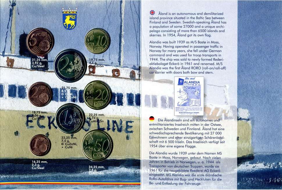 (2011, 8 монет + марка) Набор монет Финляндия 2011 год &quot;Аландские острова&quot;   Буклет с маркой