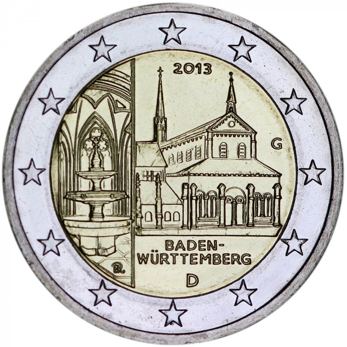 (012) Монета Германия (ФРГ) 2013 год 2 евро &quot;Баден-Вюртемберг&quot; Двор G Биметалл  UNC