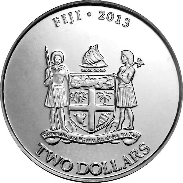 (2013) Монета Фиджи 2013 год 2 доллара &quot;Ястребиная черепаха Таку&quot;  Серебро Ag 999  PROOF