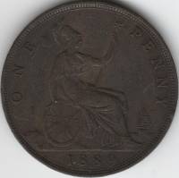 (1889) Монета Великобритания 1889 год 1 пенни "Королева Виктория"  Бронза  VF