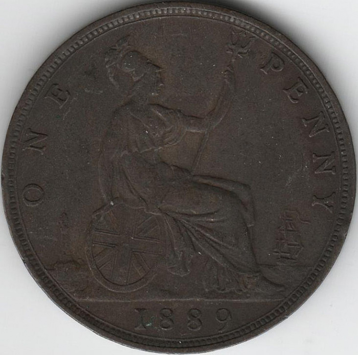 (1889) Монета Великобритания 1889 год 1 пенни &quot;Королева Виктория&quot;  Бронза  VF