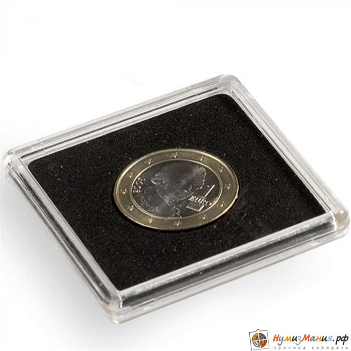 Капсула для монет из прозрачного стекла с чёрной вставкой Quadrum (Квадрум) 18 мм Leuchtturm 