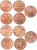 (2009, 5 монет по 1 центу) Набор монет США 2009 год "Авраам Линкольн 200 лет со дня рождения"   UNC