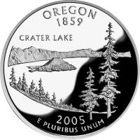 (033s, Ag) Монета США 2005 год 25 центов "Орегон"  Серебро Ag 900  PROOF