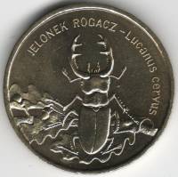 (012) Монета Польша 1997 год 2 злотых "Жук-олень"  Латунь  UNC
