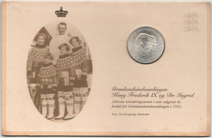 (1937) Монета Дания 1953 год 2 кроны &quot;Объявление Гренландии частью Дании&quot;  Серебро Ag 800  Буклет