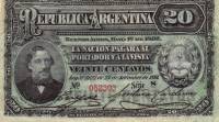 (№1892P-215a.1) Банкнота Аргентина 1892 год "20 Centavos" (Подписи: Cuyar  Cárdenas)