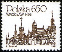 (1981-012) Марка Польша "Вроцлав"    Стандартный выпуск. Городские достопримечательности II &Theta;