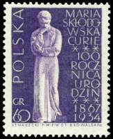 (1967-040) Марка Польша "Памятник"   100 лет со дня рождения М. Склодовской-Кюри I Θ