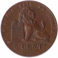 (№1833km5.1) Монета Бельгия 1833 год 5 Centimes