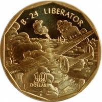 (1991) Монета Маршалловы Острова 1991 год 10 долларов "B-24 Либерейтор"  Латунь  UNC