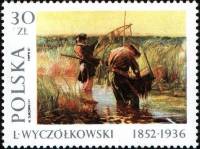 (1987-011) Марка Польша "Рыбаки"    Картины Леона Вычольковского III Θ