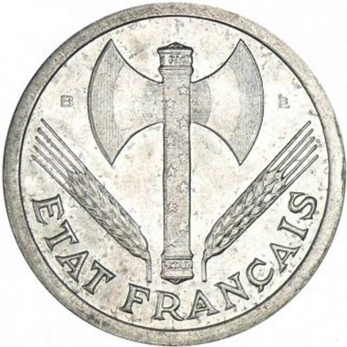 (1944) Монета Франция 1943 год 2 франка &quot;Республика Виши&quot;  Алюминий  VF