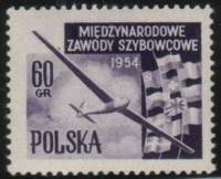 (1954-018) Марка Польша "Планер и флаги (Фиолетовая)"   Международный чемпионат планеристов II Θ