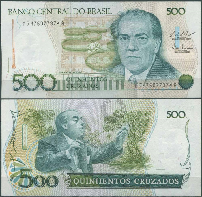 (1986) Банкнота Бразилия 1986 год 500 крузадо &quot;Эйтор Вила-Лобос&quot;   UNC
