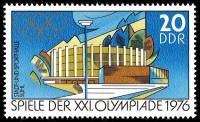 (1976-023) Марка Германия (ГДР) "Спортивный зал"    Летние ОИ 1976, Монреаль III Θ