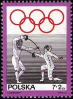(1969-018) Марка Польша "Фехтование"   50 лет национальному Олимпийскому комитету III Θ